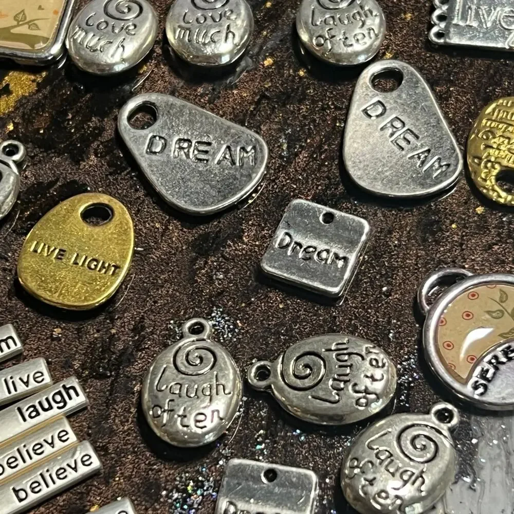 46pc Inspirational Word Charm Lot Dream Believe Hope Laugh Love Jewelry Making